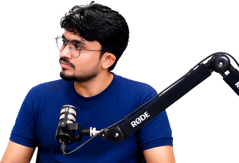 Awais Ali recording an episode of the Awais AI Guy Show